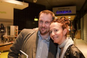 tony earnshaw and Ingrid Veninger outside pictureville foyer entrance march 22 2011 image 2 sm.jpg